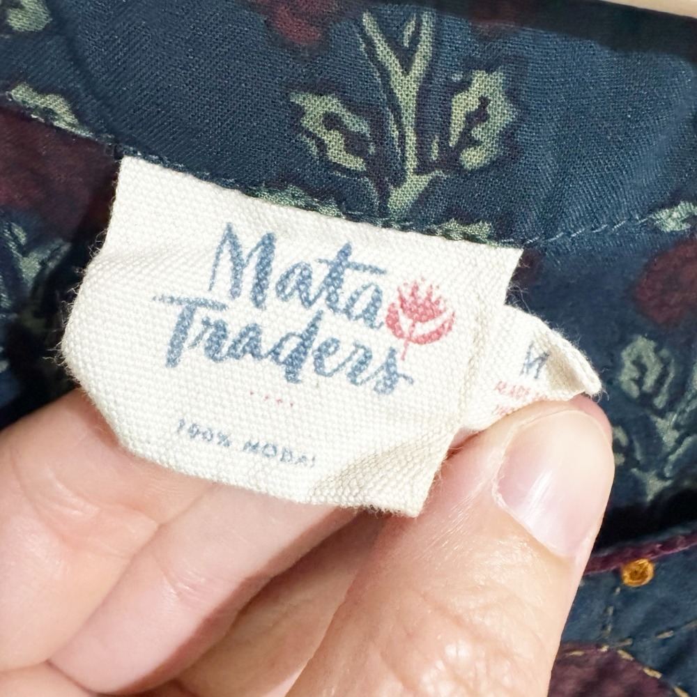 Mata Traders Women Medium Dark Blue Block Print Floral A Line Everyday Dress Mid - Picture 5 of 5